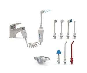 Irrigador Dental SOWASH DELUXE, Se Conecta al Grifo, Irrigador Bucal Sin Baterías y sin Electricidad, con 7 cabezales incluidos 3 cabezales Vortice + Adaptador de Viaje Addy, Producto Italiano