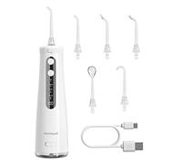 Irrigadores Bucales Mornwell Irrigador Dental Profesional con 6 Boquillas 4 Modos 270 ML, IPX7 Impermeable, Recargable para Limpieza Dental, Irrigador Bucal Electrico de Viaje y Familia