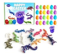 IRRONN 24 huevos de Pascua con dragones impresos en 3D en el interior, dragón articulado impreso en 3D para rellenar cestas de Pascua, juguete antiestrés de fantasía para recuerdos de fiesta de niños