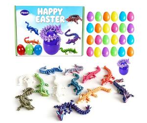 IRRONN 24 huevos de Pascua con dragones impresos en 3D en el interior, dragón articulado impreso en 3D para rellenar cestas de Pascua, juguete antiestrés de fantasía para recuerdos de fiesta de niños