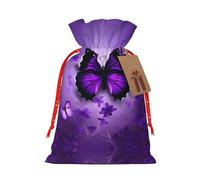 IRSHI Bolsa de regalo de arpillera de lujo con cierre de cordón, perfecta para cumpleaños, Navidad y fiestas, bonitas mariposas moradas