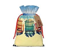 IRSHI Bolsa de regalo de arpillera de lujo con cierre de cordón, perfecta para cumpleaños, Navidad y fiestas, escena de playa con sillas