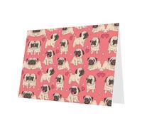 IRSHI Divertida tarjeta de felicitación de papel con perlas, diseño de carlino y perrito, moderna y elegante, tarjeta de Navidad, tarjeta de cumpleaños, tarjeta de aniversario