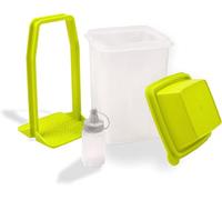 IRSTBL Contenedor de almacenamiento de pepinillos con colador, tarro de pepinillos a prueba de fugas para aceitunas, verduras y frutas, diseño de colador elevable, plástico duradero sin BPA, incluye