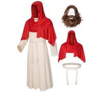 Irtysh Bata religiosa bíblica de Jesús Santo Disfraz de peluca, bufanda de bigote, chal en la cintura (rojo XL)