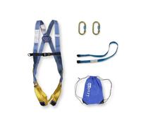 Irudek KIT HIMALAYA ECO - Sistema de retención completo con arnés Light Plus 1, cinta de 1 m, 2 mosquetones Steelsafe 981 y bolsa LightBag, EN 361 / EN 362 / EN 354, 1300 g