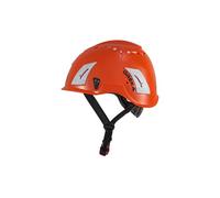 Irudek OREKA | Casco de Seguridad Naranja de ABS para Altura y Rescate, con arnés Interior, Ajuste por Ruleta, Ranuras para Accesorios, ventilación Regulable y Certificado EN 397