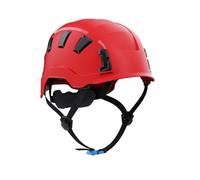 Irudek OREKA II Vent Rojo - Casco ventilado para Trabajos en Altura, ABS Ultraligero, barboquejo Ajustable, Ranuras universales 30 mm, Chip NFC Integrado, Certificado EN 397 y EN 12492