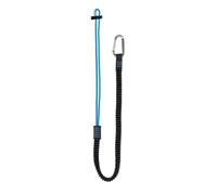 Irudek PRS1 - Portaherramientas elástico negro y azul con mosquetón de aluminio, longitud 90-125 cm, capacidad 6,8 kg, resistencia 3 kN, cuerpo de poliéster, conexión segura al arnés