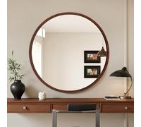 IRUGS Espejo Circular de Pared con Marco de Madera, Espejo Decorativo para Baño, Salón, Dormitorio y Entrada, Reflejo HD, Disponible de 40 a 80 cm(Walnut,70 x 70 cm)