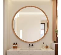 IRUGS Espejo Circular de Pared con Marco de Madera, Espejo Decorativo para Baño, Salón, Dormitorio y Entrada, Reflejo HD, Disponible de 40 a 80 cm(Natural Wood,80 x 80 cm)
