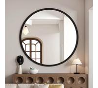 IRUGS Espejo Circular de Pared con Marco de Madera, Espejo Decorativo para Baño, Salón, Dormitorio y Entrada, Reflejo HD, Disponible de 40 a 80 cm(Negro,50 x 50 cm)
