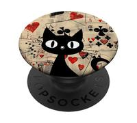 Is It Skills or Luck Retro Let's Play Some Cards Black Cat PopSockets PopGrip Adhesivo