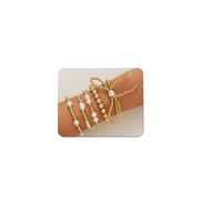 IS4U Pulsera de cuentas de oro y plata, pulsera de cuentas de lazo de oro y plata, pulsera de perlas barrocas apiladas, pulsera elástica con cuentas doradas, joyería para el día de San Valentín