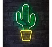 Isaac Jacobs Letrero LED de 19 x 10 pulgadas, cactus verde neón con maceta amarilla para luz fría, arte de pared, decoración de dormitorio, accesorios para el hogar, fiestas y decoración navideña: