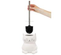 Isaac Jacobs Soporte para escobilla de Inodoro de cerámica Blanca con Mango de Metal Cromado (sin Montar) - Accesorios de baño y Almacenamiento de Limpieza (Gato)