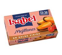 ISABEL Mejillones en salsa de vieiras 13/18 unidades lata 69 g. Paquete de 9 unidades.