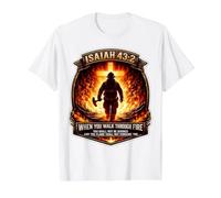 Isaías 43 2 Bombero Oración de Fuego Verso de la Biblia Jesús Cruz Camiseta gráfica económica, Hombre, Blanco, L