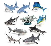 ISAKEN 10 piezas de animales marinos figuras de criatura océano juguetes realistas figuras de animales Set plástico pez figura tiburón delfín simulación modelos de animales marinos, QBLM-12