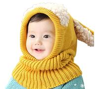 ISAKEN Bufanda de Punto Lana Niños, Invierno 3 en 1 Conjunto de Bufanda Gorro de Punto Set, Gorro Cálido para Bebé, Invierno Calentar Pequeña Perro Gorro Bufanda Sombrero de Niño
