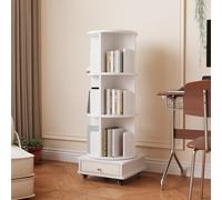 ISAKEN Estantería giratoria de 3 niveles para niños, rotación de 360°, estantería con cajón, estantería de esquina, estantería de madera, estantería de almacenamiento para habitación infantil y salón