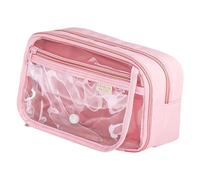 ISAKEN Estuche para lápices de gran capacidad, con cremallera, estuche para lápices de escuela secundaria con 3 compartimentos para escuela, oficina, niñas, niños y estudiantes, rosa (b), M, moderno