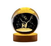 ISAKEN Luz nocturna 3D bola de cristal con motivo de delfín rosa, alce, ballena, luna, lámpara de noche con base de madera, lámpara decorativa para habitación infantil y dormitorio