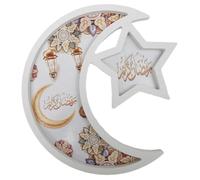 ISAKEN Ramadán - Bandeja de madera para Ramadán, plato Eid Mubarak, bandeja de madera, bandeja de postre, estrella, luna, luna, luna, plato de servir para Ramadán Kareem Decoración