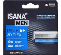 ISANA Men Pace 6+ - Cuchillas de afeitar para hombre, paquete de 8, sistema de 6 cuchillas, recortadora