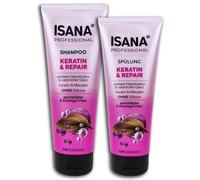 ISANA Set de cuidado del cabello champú y acondicionador, acondicionador profesional, queratina y reparador, 250 x 200 ml