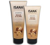 Isana - Set de cuidado del cabello profesional champú y acondicionador marrón y brillante, 250 ml + 200 ml
