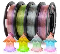iSANMATE 4 Pack Filamento PETG Transparente con Purpurina, 1,75 mm PETG Claro con Degradado Arcoíris, Multicolor para Impresora 3D, Bobina de 250g x4