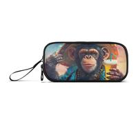 ISAOA A Happy Monkey Drinks - Estuche para lápices de gran capacidad, 3 compartimentos, portátil, grande, para adolescentes, niños, niñas, adultos y estudiantes, Bebidas de mono feliz, Talla única