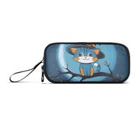 ISAOA Blue Cat on The Moon - Estuche para lápices de gran capacidad con 3 compartimentos, portátil, gran almacenamiento, para adolescentes, niños, niñas, adultos y estudiantes, Blue Cat on the Moon