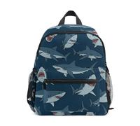 ISAOA Blue Ocean Sea Shark Fish Mochila para niños y niñas, mochila para preescolar, jardín de infantes, mochila de viaje para escuela de 3 a 8 años