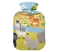 ISAOA Bolsa de agua caliente con diseño de animales salvajes, cebra, mono, jirafa, mono, cocodrilo, rinoceronte, leopardo, tigre, león, hipopótamo, talla