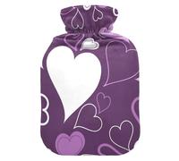 ISAOA Bolsa de agua caliente con diseño de corazones morados sin costuras y cubierta suave y cálida para pies de mano, cama de invierno, alivio de cuello y hombros, 2 L