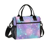 ISAOA Bolsa de almuerzo aislada grande a prueba de fugas, bolsa de almuerzo con patrón de destello azul y verde para hombres y mujeres