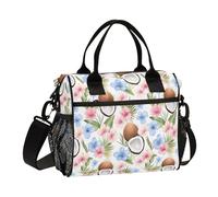 ISAOA Bolsa de almuerzo con patrón de flores tropicales de coco para mujeres, hombres y adultos, bolsas de almuerzo aisladas, bolsa térmica para viajes, oficina, picnic, senderismo, playa