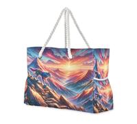ISAOA Bolsa de playa grande con cremallera y bolsillos, diseño de lobo caminando a través de Mountin, para gimnasio, viajes, deportes