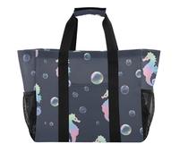 ISAOA Bolsas de playa con burbujas de caballito de mar arcoíris para mujer, bolsa grande impermeable para playa, viajes, piscina, yoga, enfermera, compras