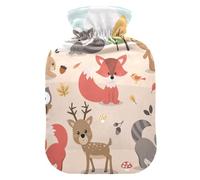 ISAOA Botella de agua caliente con diseño de animales del bosque, ciervo, conejo, oso, zorro, mapache, pájaro, búho, M