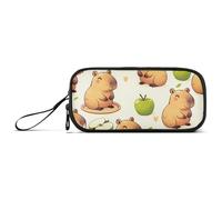 ISAOA Capybara and Green Apples - Estuche para lápices de gran capacidad, 3 compartimentos, portátil, grande, para adolescentes, niños, niñas, adultos y estudiantes, Capibara y manzanas verdes, Talla