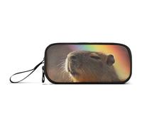 ISAOA Capybara and Rainbow - Estuche para lápices de gran capacidad, 3 compartimentos, portátil, grande, para adolescentes, niños, niñas, adultos y estudiantes, Capibara y arcoíris, Talla única