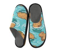 ISAOA Capybaras in The Water House Pantuflas para mujeres y hombres, pantuflas antideslizantes cálidas para interiores y exteriores, talla 34-35, Capibaras en el agua, 38/39 EU