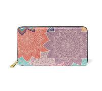 ISAOA Cartera de piel con diseño de henna de estilo indio bohemio, multifunción, con cremallera, gran capacidad, 19 cm, #01, Talla única, moda