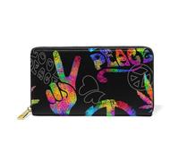 ISAOA Cartera de piel con signo de amor y paz, arco iris, monedero multifunción con cremallera, gran capacidad, 19 cm, #01, Talla única, moda