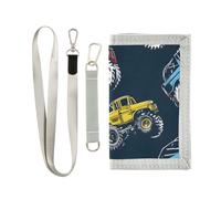 ISAOA Carteras coloridas estilo Monster Trucks para niños y niñas, cartera triple con bolsillo para monedas con cremallera y tarjeteros, cartera novedosa para regalos de cumpleaños para niños