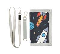 ISAOA Carteras de dibujos animados Rocket Planet para niños y niñas, cartera triple con bolsillo para monedas con cremallera y tarjeteros, cartera novedosa para regalos de cumpleaños para niños