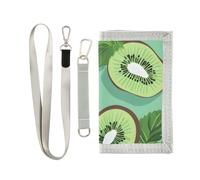 ISAOA Carteras para niños y niñas, con diseño de hojas de menta y kiwi, cartera triple con bolsillo para monedas con cremallera y tarjeteros, cartera novedosa para regalos de cumpleaños para niños